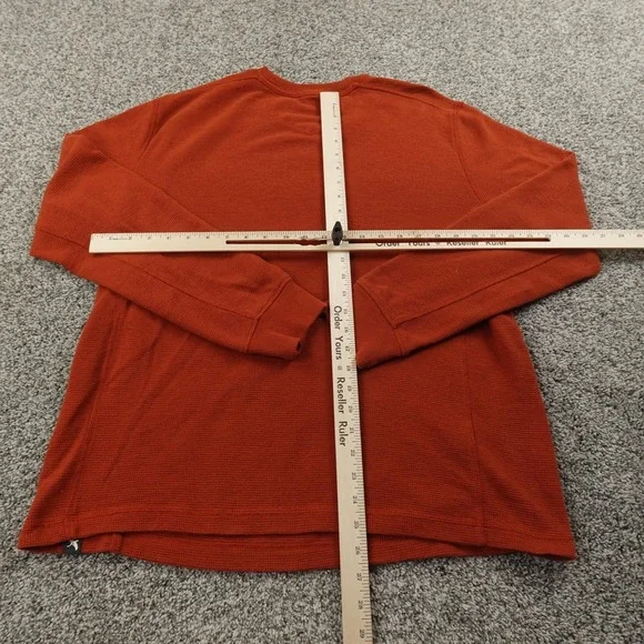 Eddie Bauer Sweater Mens L Orange Waffle Knit Thermal Crewneck Pullover Hiking - Picture 6 of 11